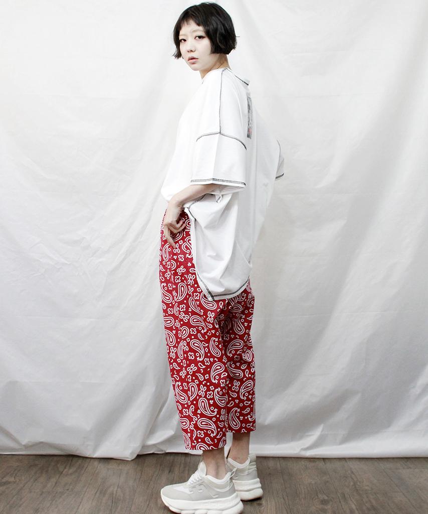 Deumakeu Circle Paisley Straight Baggy Fit Pants Burgundy