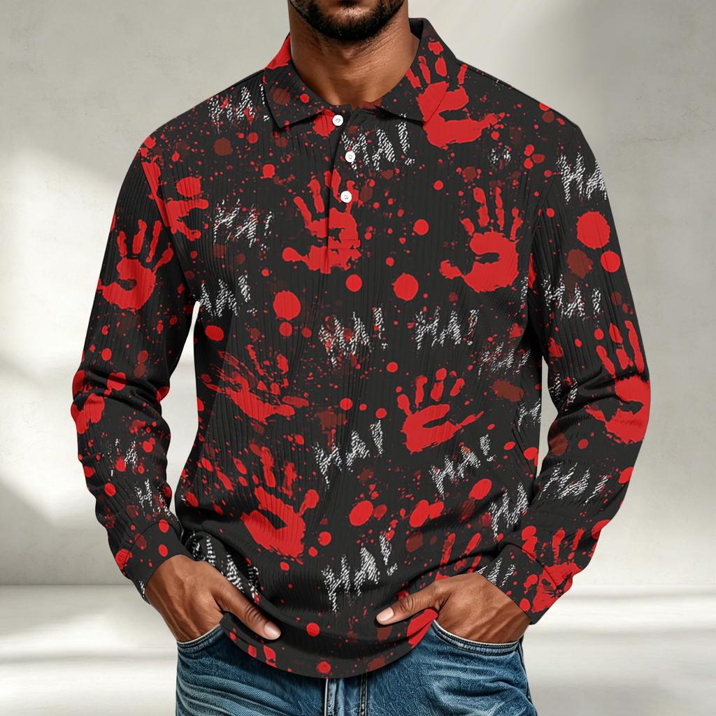 Men's Casual Halloween Printed Long Sleeve Shirt Loose Fit Top
