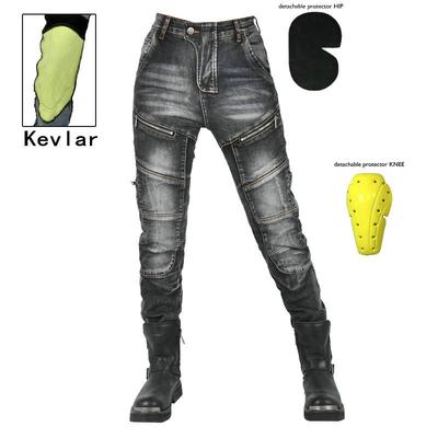 Damen Gewaschene Denim Motorrad-Reithosen Mit Kevlar-Verstärkung Herbstsaison