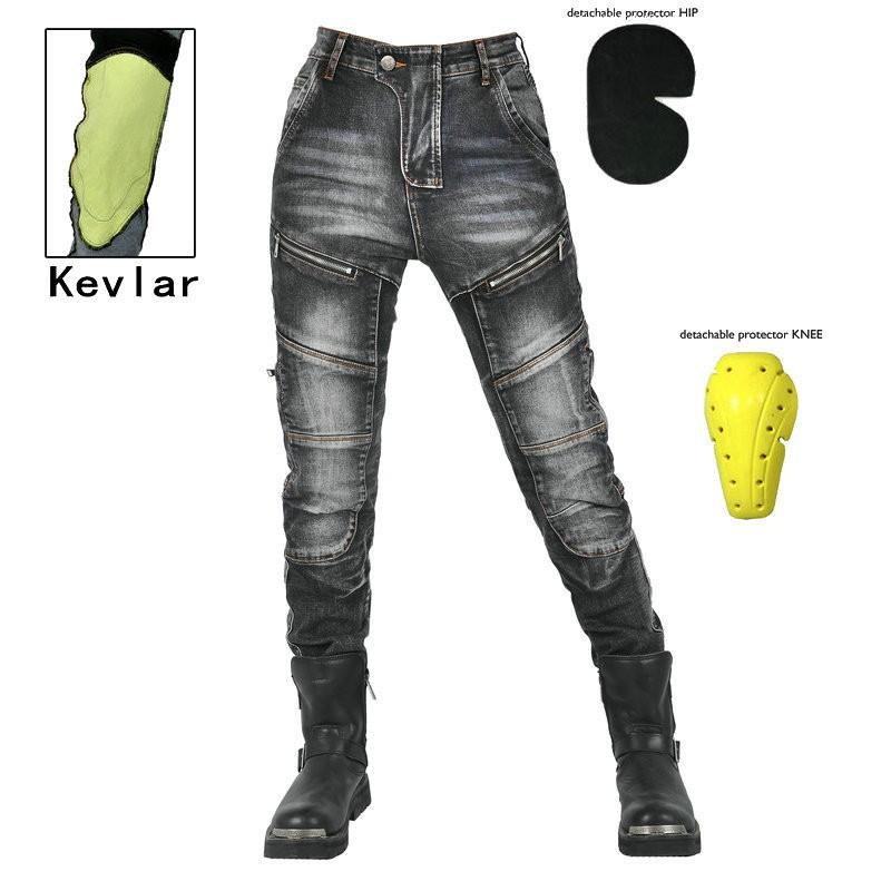 Motorrad-Jeans für Damen - Vintage Biker-Stil Kevlar-verstärkt Aufprallschutz Baumwollmischung Denim-Hose M
