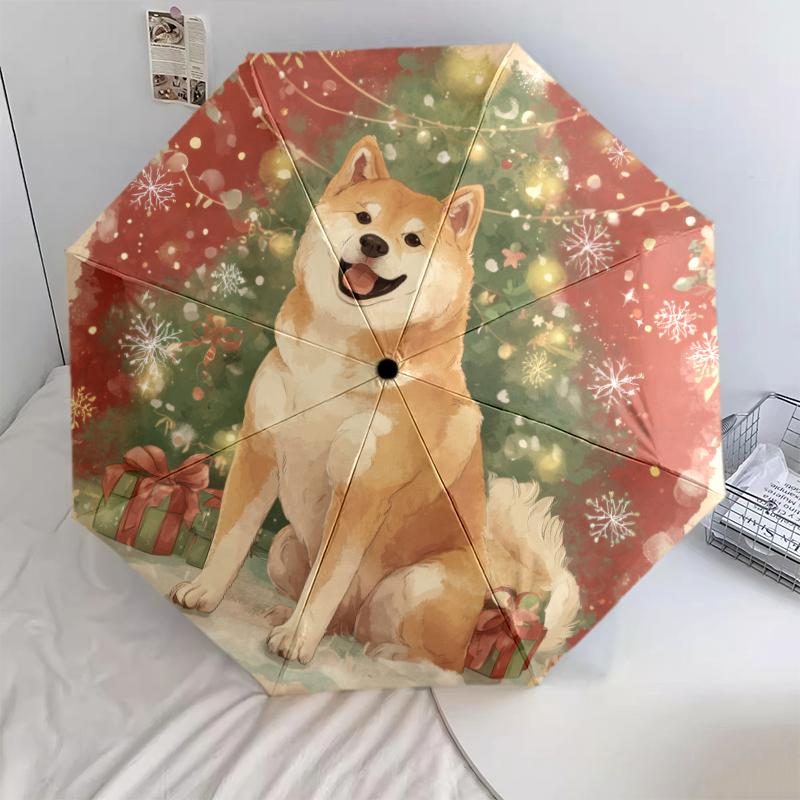 Christmas dog, automatic folding umbrella, portable and foldable design, 8 ribs, a Christmas or birthday gift.