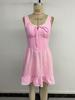 2026 Sleeveless Holiday Mini Dress: Sweet Lace Trim, Bow, Plaid Design