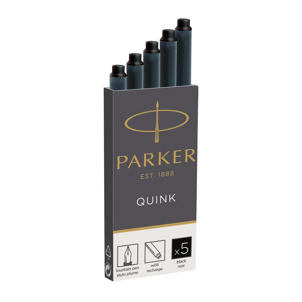 PARKER Quink Cartridge Genuine Imported 1950382 Ink, 5-pack, Black, Water-based, Product,
