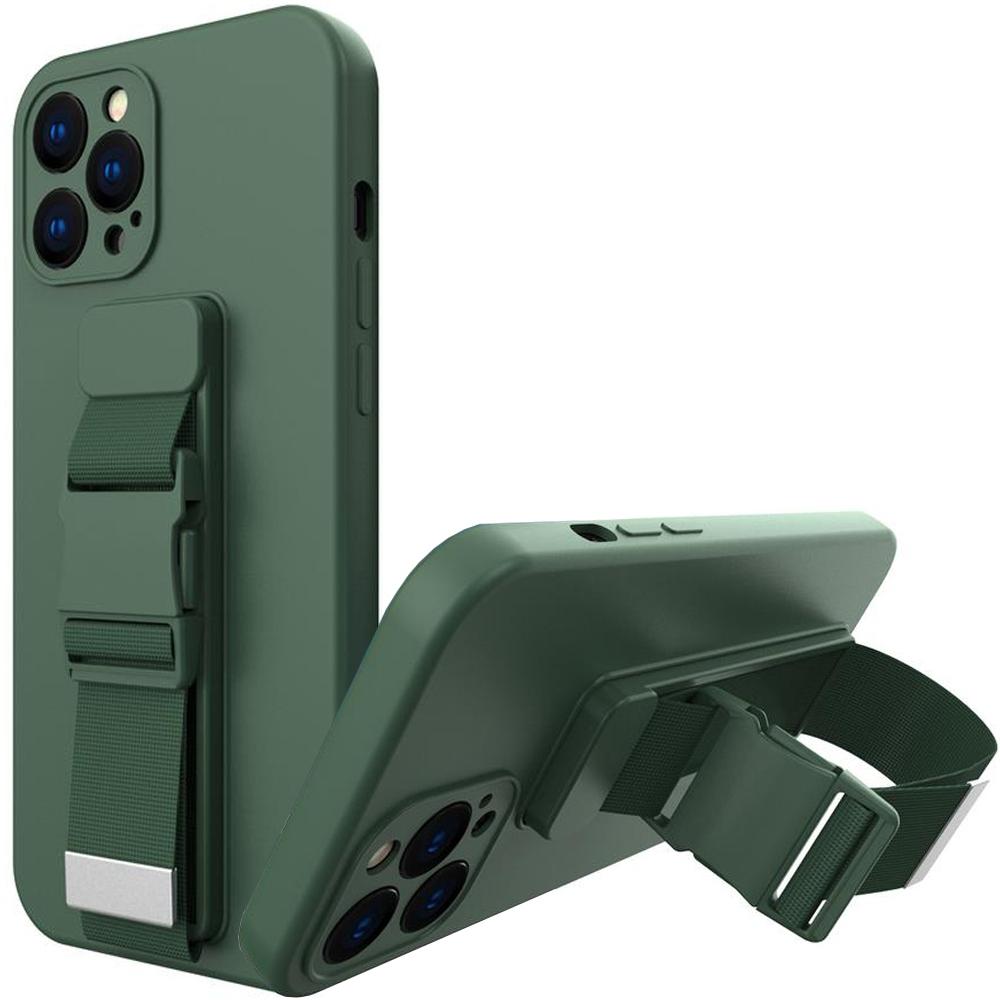 Rope Case Żelowe Etui Ze Smyczą Łańcuszkiem Torebka Smycz Samsung Galaxy A32 4G Ciemnozielony