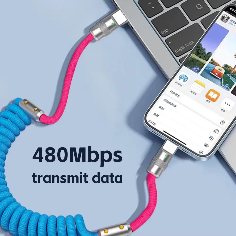 1.8M PD 60W Fast Charging Spring USB C to Type C Cable For 15 Pro Max Samsung Xiaomi Huawei Phone Charger Type-C Cables
