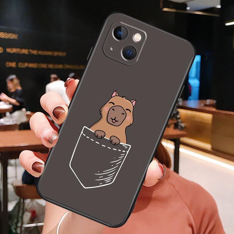 Cute Cartoon Capybara Phone Case For iPhone 16 Pro Max 14 13 12 11 15 Pro Max Plus 12 13 Mini XR 16e Funda Cover
