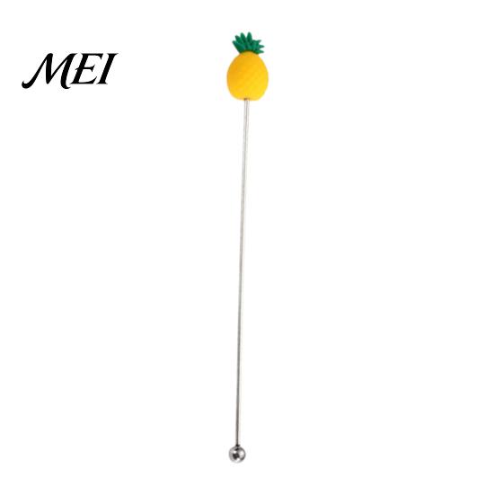 Coffee Stir Stick Cocktail Stick, Stainless Steel Mixing with Durian Pineapple Strawberry Durable Drink Mixer Watermelon Rubber Top Decor, Stirrer for