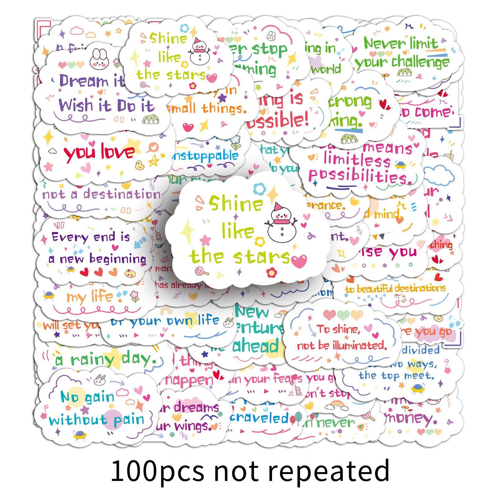 

100 Вдохновляющих английских предложений Креативные наклейки Мультяшные Маленькие свежие Текстовые Декоративные Наклейки для стакана с водой Мобильного телефона Ручного блокнота