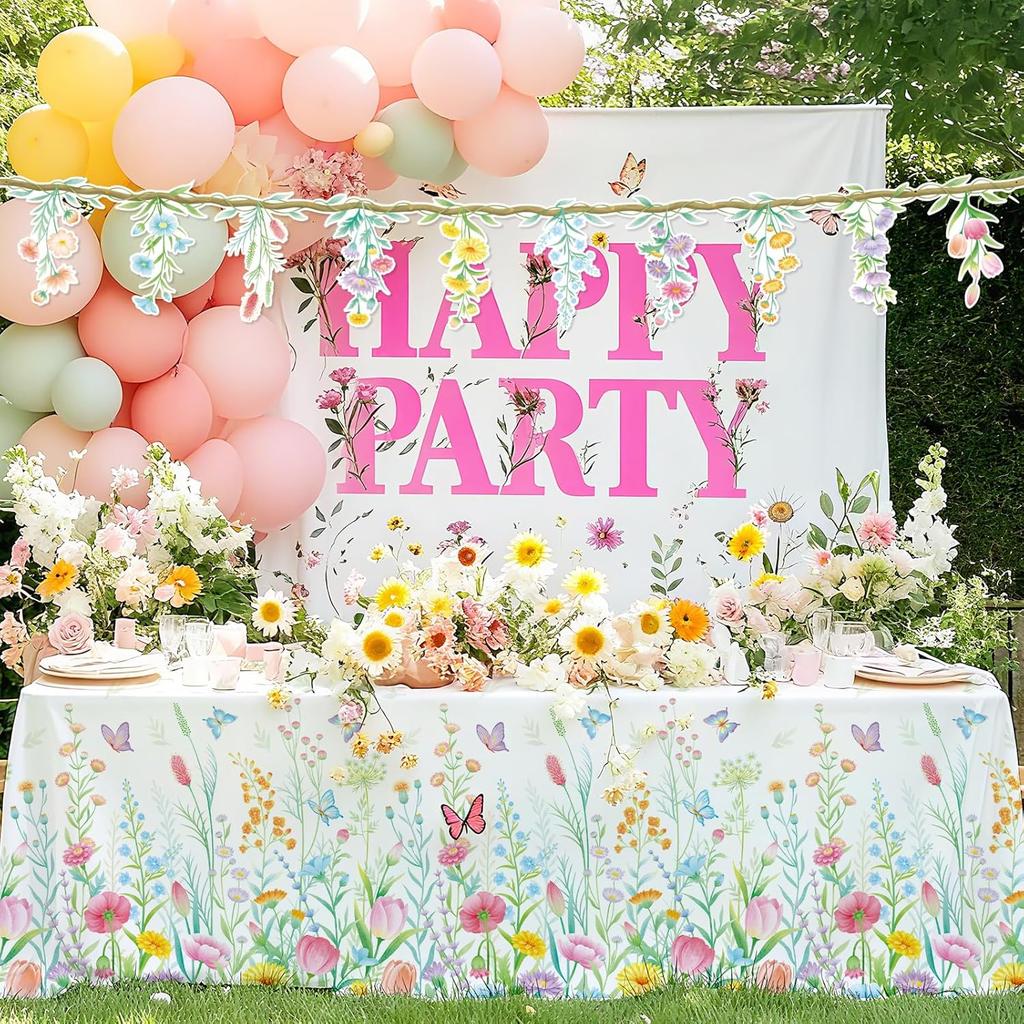 Gatherfun Wildflower Party Decorations Set: Flower Birthday Decorations, Includes 2-Pack Wildflower-Themed Tablecloths for Wildflower Baby Shower