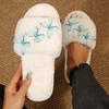 Fashion Butterfly Decor Home Plush Slippers Women Autumn Winter Open Toe Indoor Slippers for Woman Soft Sole Comfortable Faux Fur Slides