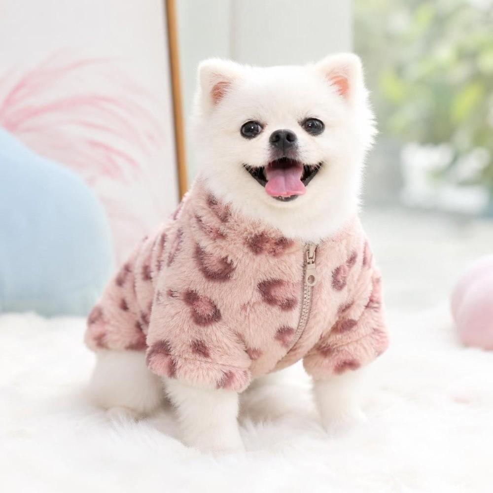 Windproof Dog Warm Clothes Love Leopard Print Plush Dogs Coat for Small Medium Dog