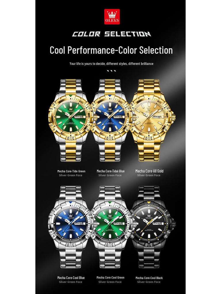 Oulisi Men's Green Submariner Quartz Waterproof Watch