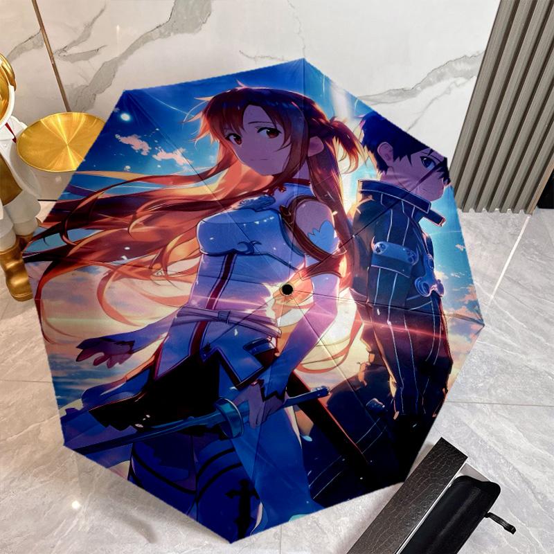 Sword Art Online Umbrella with Automatic Open/Close & Self-8-Rib Heavy-Duty Umbrella, Compact Travel Umbrella Suitable for Outdoor