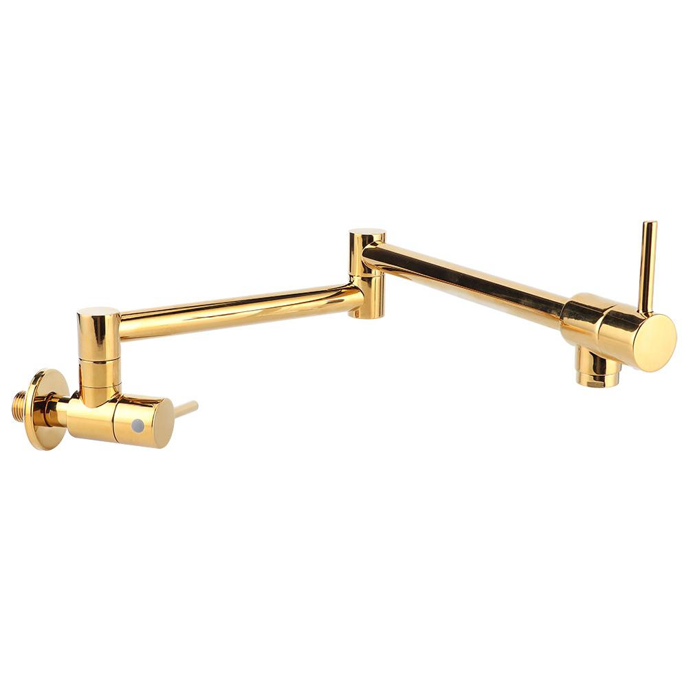 G1/2in Thread Brass Wall Mounted Foldable Kitchen Faucet Single Cold Single Hole Sink Tap with 2