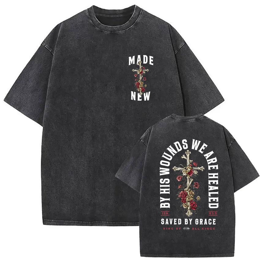 By His Wounds We Are Healed Jesus T Shirt Washed Vintage Christian Bible Verse Graphic T-shirts Men s Women Short Sleeve T-shirt S разноцветный
