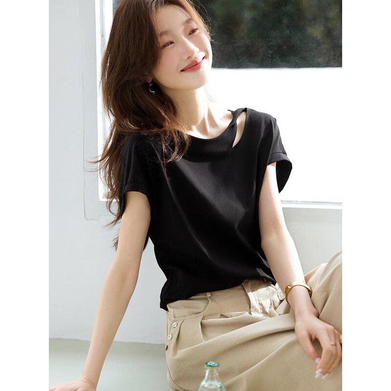 MohanyiMei Elegant Twisted Cutout Neck Short Sleeve T-Shirt S