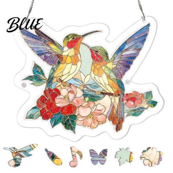Vibrant Light Projection Decor Acrylic Puzzles Sun Catcher Stained Glass Effect Window Hanging Decor Colorful Catcher Hummingbird Flowers