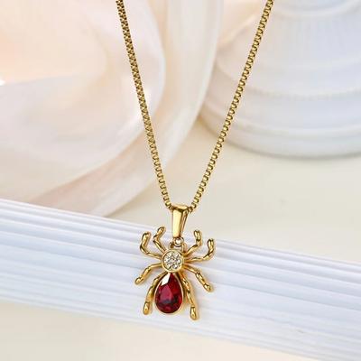 Edelstahl Spinnenanhänger Halskette Für Damen Goldfarbe Roter Zirkon Spinnen Halskette Trendiger Gotischer Schmuck Geschenk