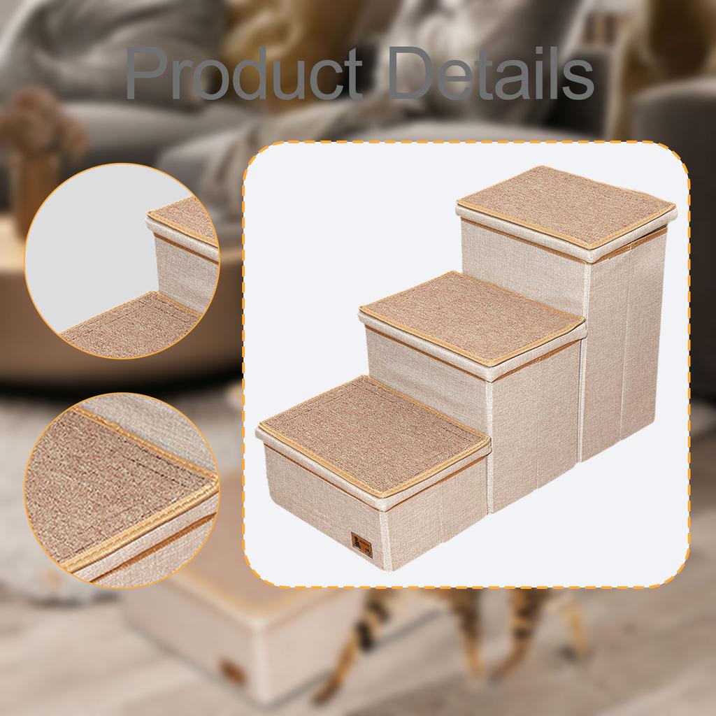3 Tier Dog Stairs with Storage Compartments Scratch Resistant Older Cat Ramp Modular Pet Steps with Hollow Storage Compartment