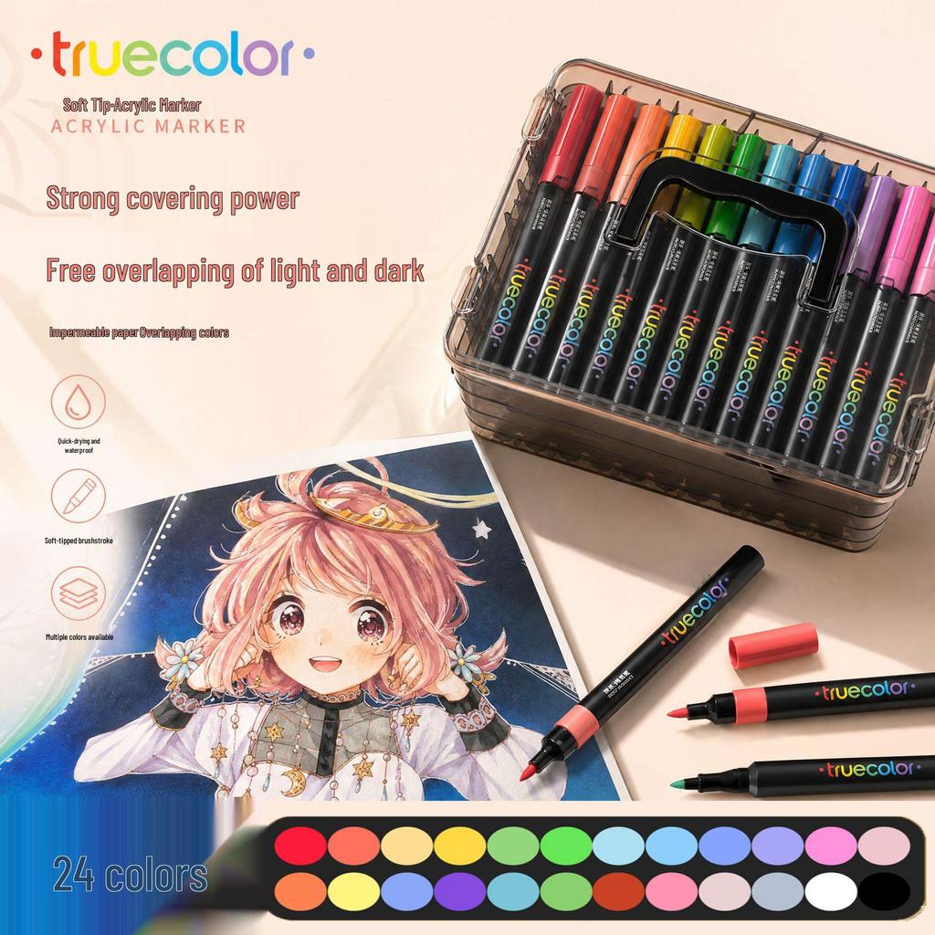 True Color Soft Tip Liquid Acrylic Marker: Stackable, Washable, Non-Bleeding - Ideal for Kids' Art, Newspapers, and Drawings.
