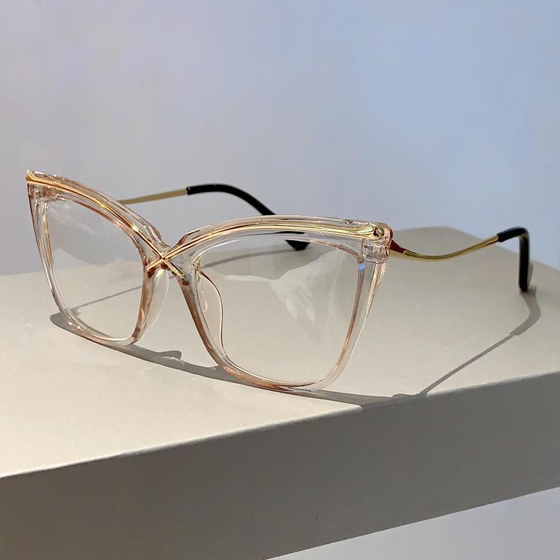 Oversized Cat Eye Eyeglasses Fashion Vintage Blue Light Blocking Eyewear  Trendy Non-prescription Glasses for Women