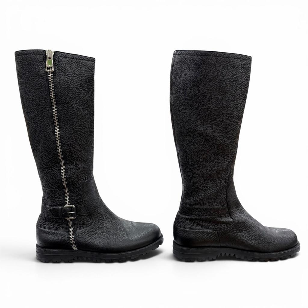 Excellent GUCCI Knee-high boots Mouton black leather Women 37.5 Used