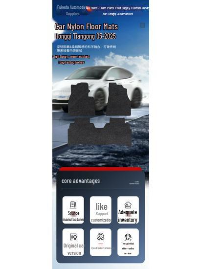 Durable Black Nylon Car Floor Mats for Hongqi Tiangong 05-2025