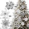 6-24 Stück 15cm Künstliche Weihnachtsblumen mit Clips Stielen, Weihnachtsbaumschmuck Glitzerblume für Girlande Neujahrsparty Dekoration