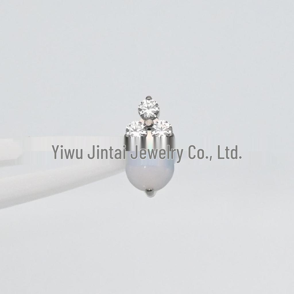 F136 Titanium Moonstone Opal Ice Cream Earrings with Diamond Inlay Lip & Tragus Studs