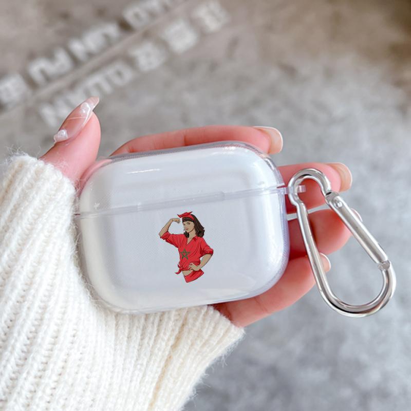 Silikonhülle für Apple Airpods 2 1 Kopfhörerhüllen Mit Haken Marokko Flagge Fußball Für Airpod Pro 3 Pro2 Klare Schutzhüllen