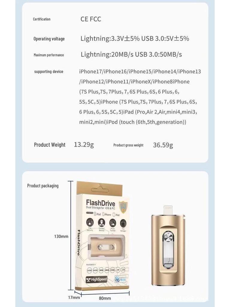1TB Multi-Function USB Flash Drive: Large-Capacity, 3-in-1 for Apple & Android, Expandable 512GB Push-Pull Design