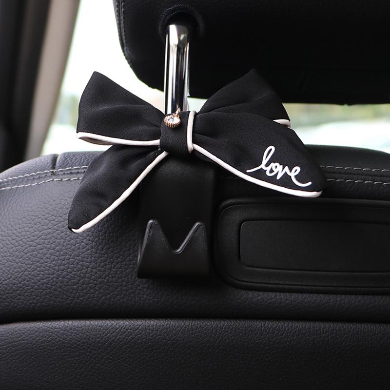 Cute Diamond Bowknot Car Seat Back Storage Hooks Vehicle Headrest Organizer Hanger for Groceries Bag Car Interior Accessories