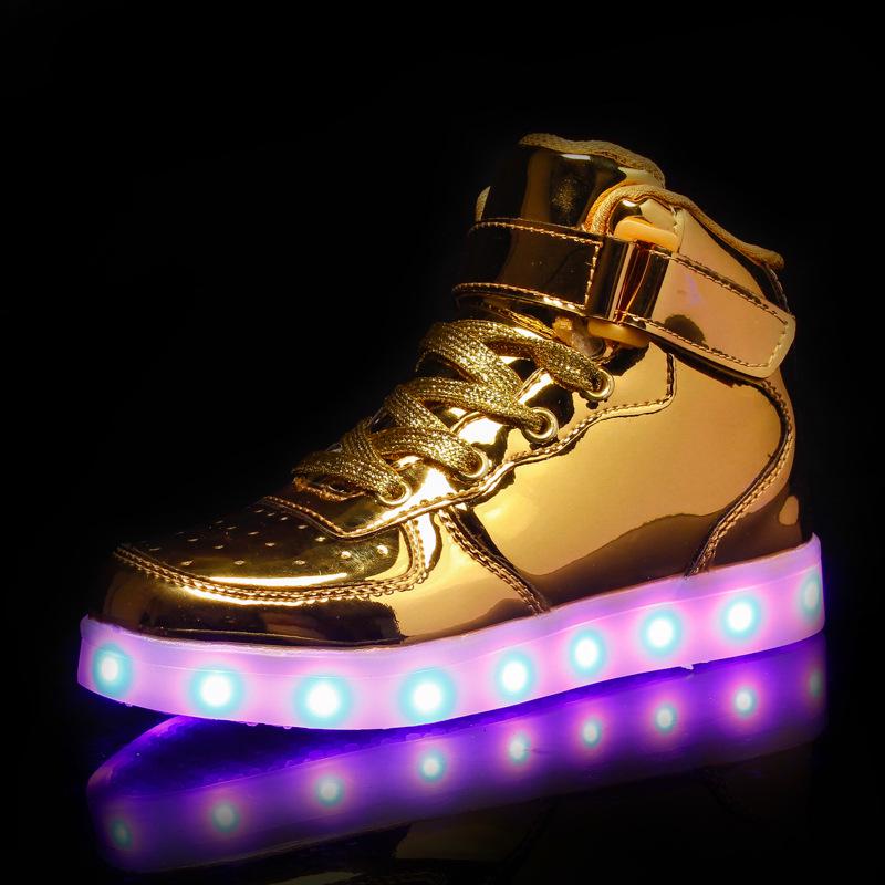 LED USB-Charged High-Top Luminous Shoes for Adults & Kids - Korean Style with Colorful Light-Up Soles