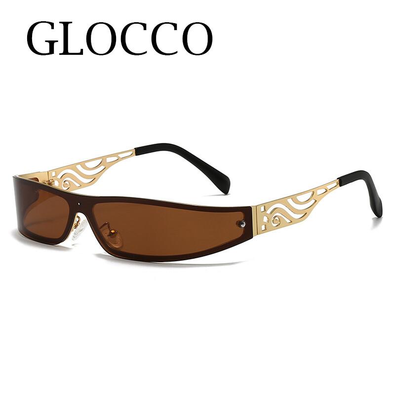 Lunettes de soleil rectangulaires étroites Marque de luxe Punk Enveloppantes Lunettes de soleil Unisexe Uv400 Monture en métal Noir Lunettes de mode