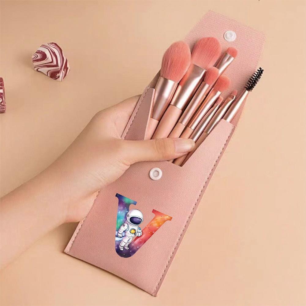 Premium Makeup Brushes Kit 8 Pieces Portable Blush Concealer Eyeshadow Brushes Synthetic Bristles Astronaut Letter Pattern