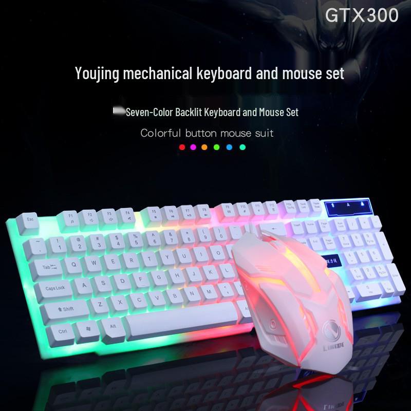 Li-Mage GTX300 White RGB Backlit USB Gaming Keyboard and Mouse Set