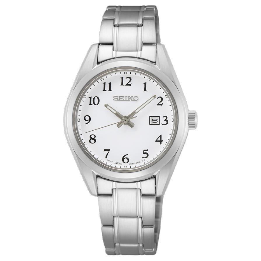 SEIKO Classique 100m Water Resistant Quartz Movement Stainless Steel Strap Watch 29.8mm SUR465P1 White Dial
