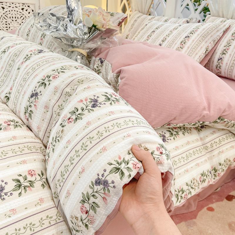 Class A maternal and infant grade super soft washed cotton bed sheet 4pcs set bed hat quilt cover student dormitory single
