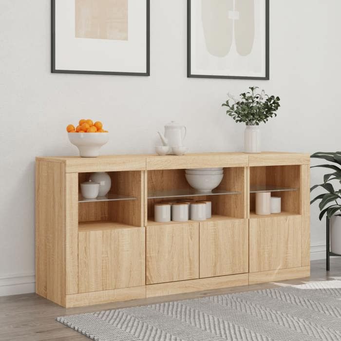VidaXL Buffet avec Lumières LED, Armoire avec Porte, Meuble de Rangement, Organisateur de Salle de Séjour Intérieur, 3209067
