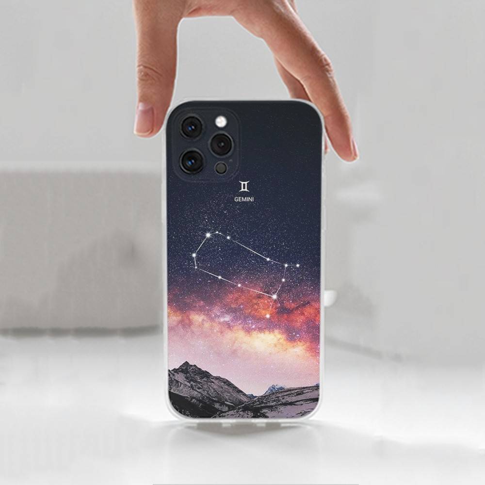 twelve Constellation Case For iPhone X,14,16,Mini,XS,SE,12,15,Pro,17,Plus,11,Max,13,XR,Transparent Soft Cover