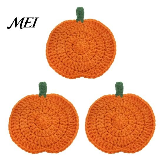 Durable Polyester Coasters Handmade Crochet Pumpkin Coasters, Soft Coffee Mats, Table Mats Autumn Themed Farmhouse Dining Accessories for Kitchen