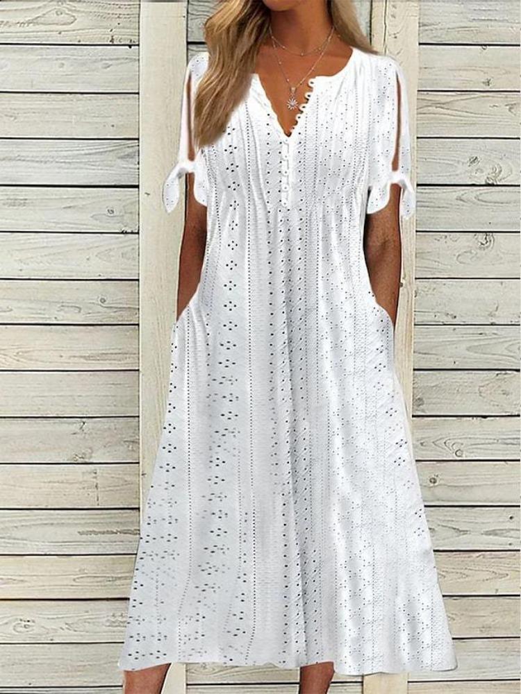 European American Style Fashion Dress for Women with V Neck Cutout Design Lace Ruffle