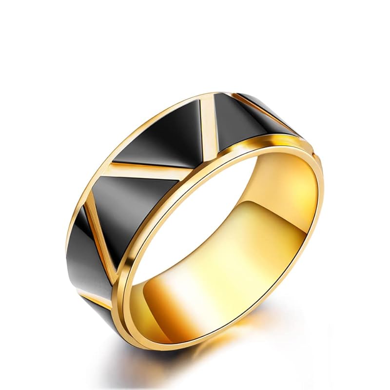 

[TICFROG] Чоловіче кільце Каблучка з нержавіючої сталі, міцна, стійка до подряпин, модна проста чорно-золота каблучка, ширина 8 мм (16)