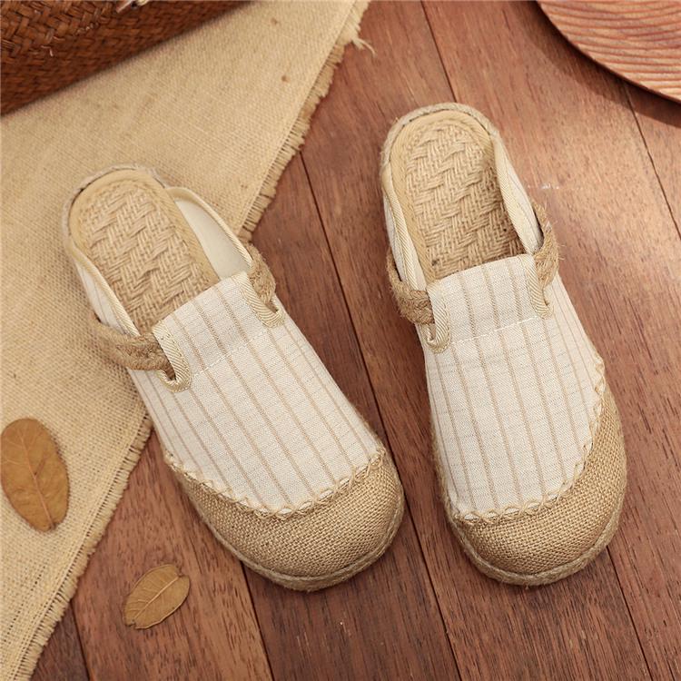 

2025 Spring/Summer New Cotton Linen Striped Slippers - Fresh, Casual Design Size 36 (Regular, consider buying one size up)