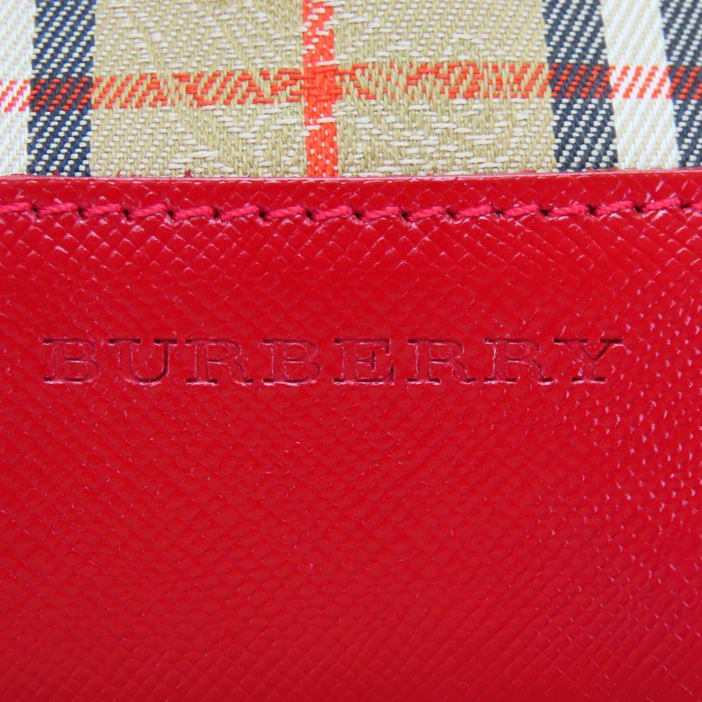 Used BURBERRY Handbag canvas/leather Red beige Nova Check