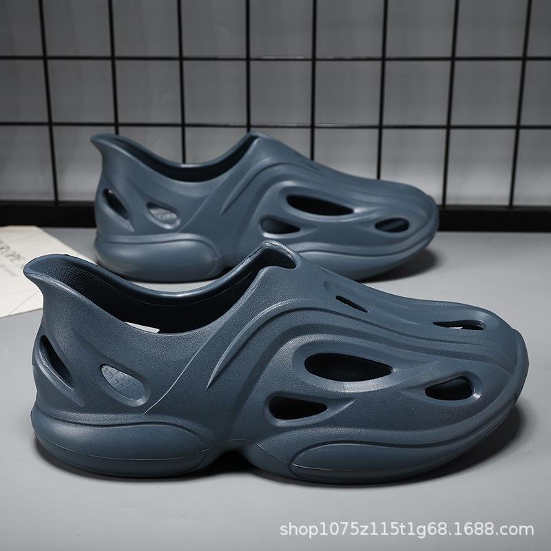 

Летние новые туфли с отверстиями мужские уличные спортивные повседневные однотонные сандалии нескользящая пляжная обувь 46-47 серо голубой