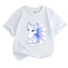 Kids Boys Girls 100% Cotton Crew Neck Short Sleeve T-Shirt, Cute Glowing Crescent Moon Star Fox Print Soft Casual Tee for Children Daily Wear