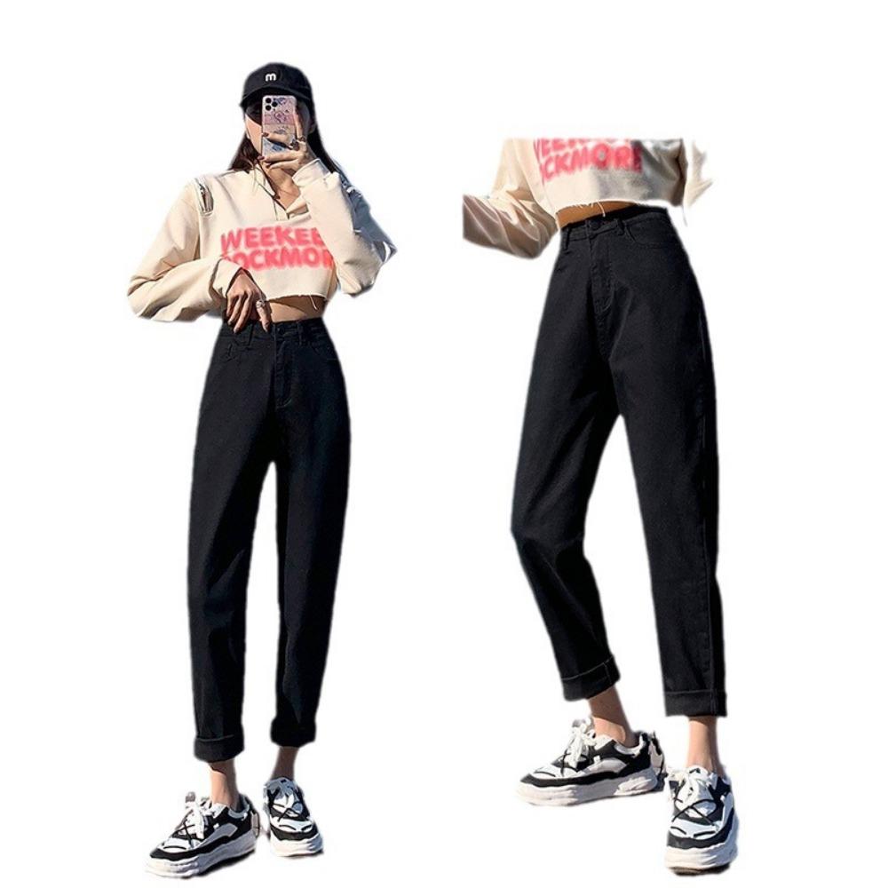 Commuter high-waisted jeans women's autumn and winter new Korean version loose casual versatile Harlan pants dad ins tide