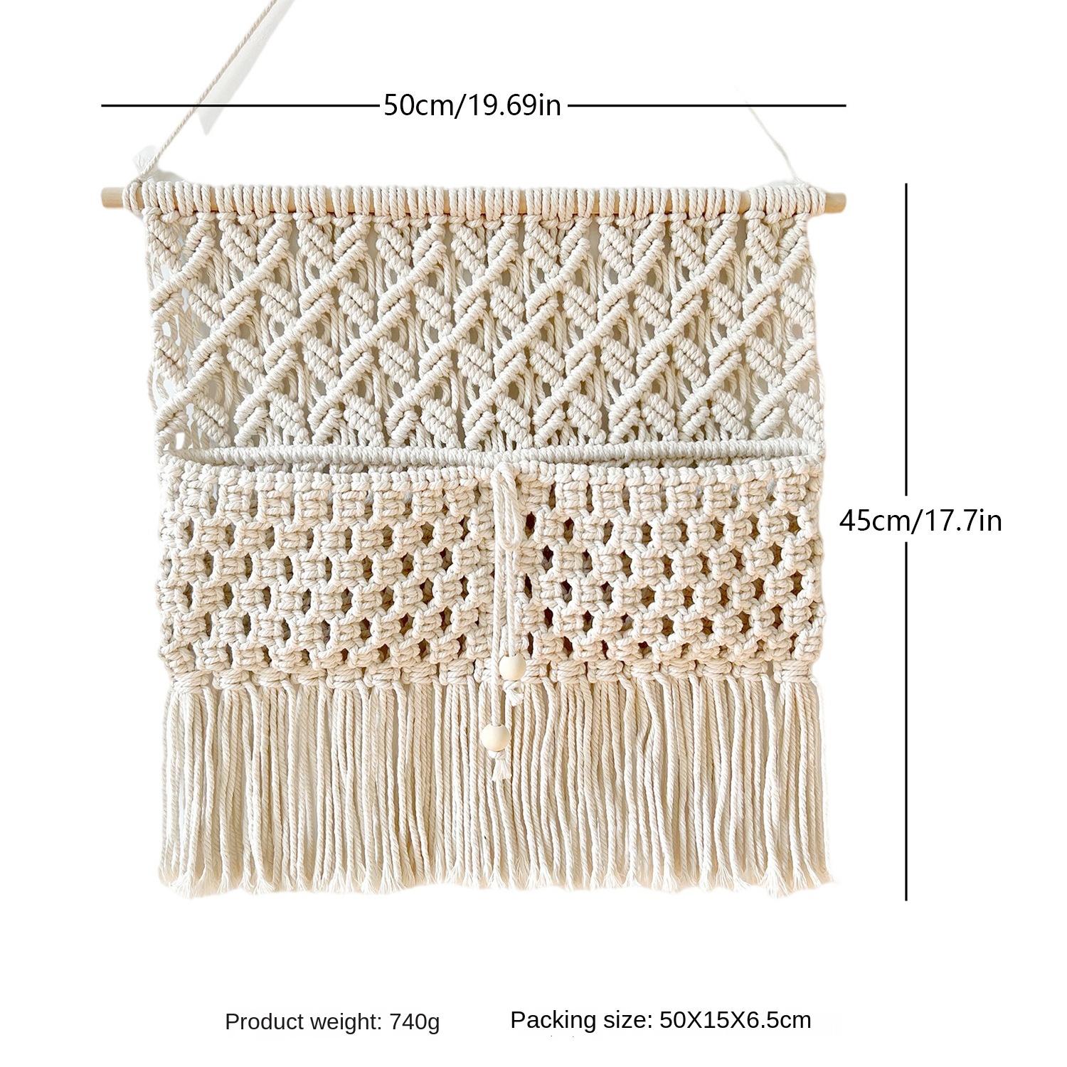 Hand-woven Wall Decoration  Meter Box Covering Tapestry Bohemian Dried Flower Storage Pocket белый