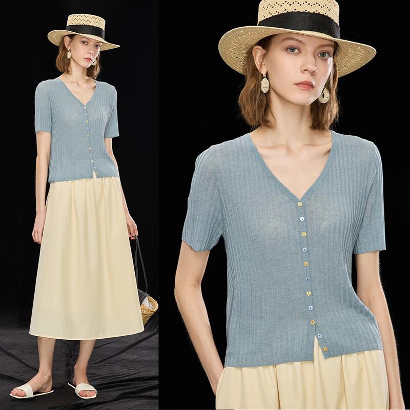 Mistway Tencel Linen Blend V-Neck Knitted T-Shirt XL